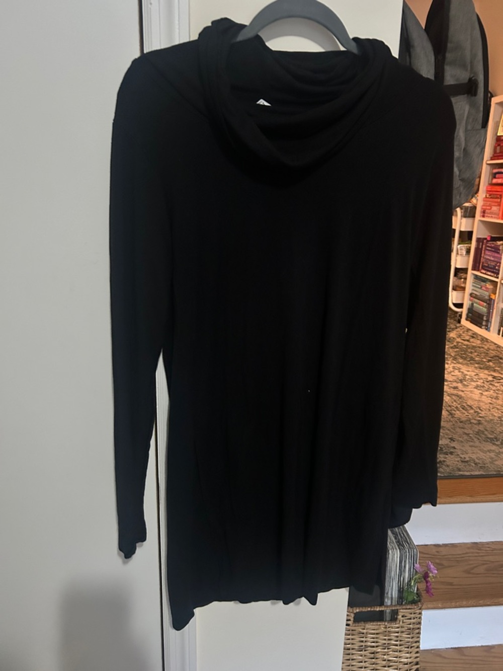 Yala Black Long Sleeve Tunic with Draped Cowl Neck
